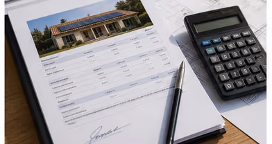 Devis solaire signé avec calculatrice et plan de pose