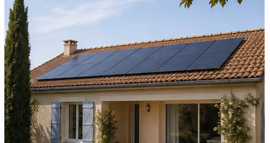 Maison résidentielle équipée de panneaux solaires en toiture