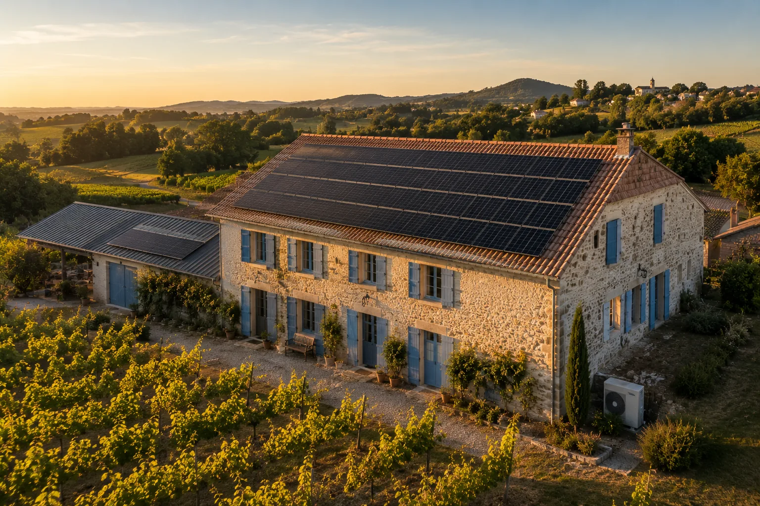 Kit Autonomie+ 9 kWc + batterie 20 kWh installé sur domaine viticole à Jurançon
